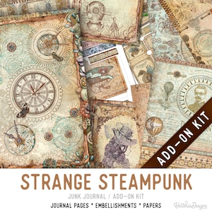 Strange Steampunk Junk Journal Kit ADD-ON, Printable Junk Journal Pages Printable Junk Journal Kit Craft kits Vintage Junk Journal 003312