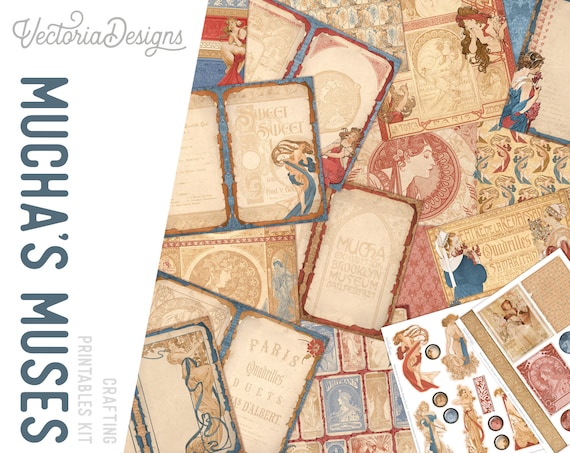 Art Nouveau Junk Journal Kit - Printable Pages, Papers and Embellishments for Crafting - 002355