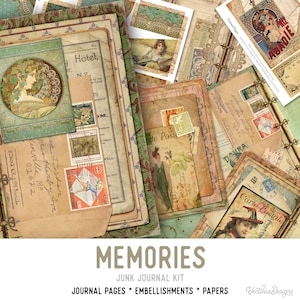 Memories Junk Journal Kit, Printable Junk Journal, Digital Journal Kit, Scrapbooking, Paper Journal Kit, Digital Download, Journaling 001985