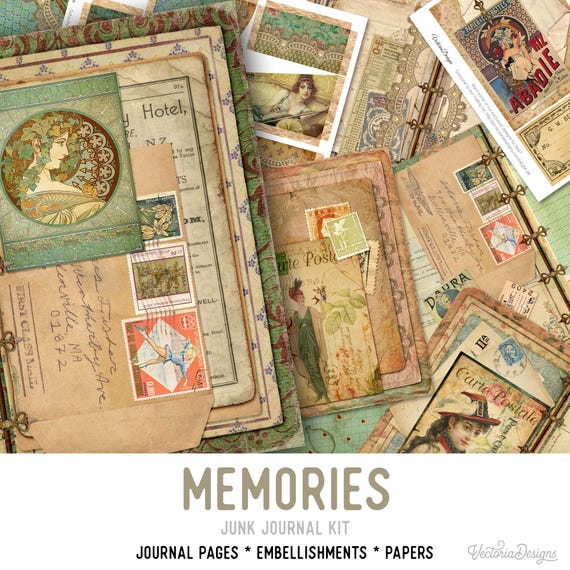 Memories Junk Journal Kit - Printable Pages for Crafting - 001985