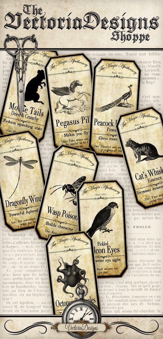 15 Large Magic Animals Apothecary Labels