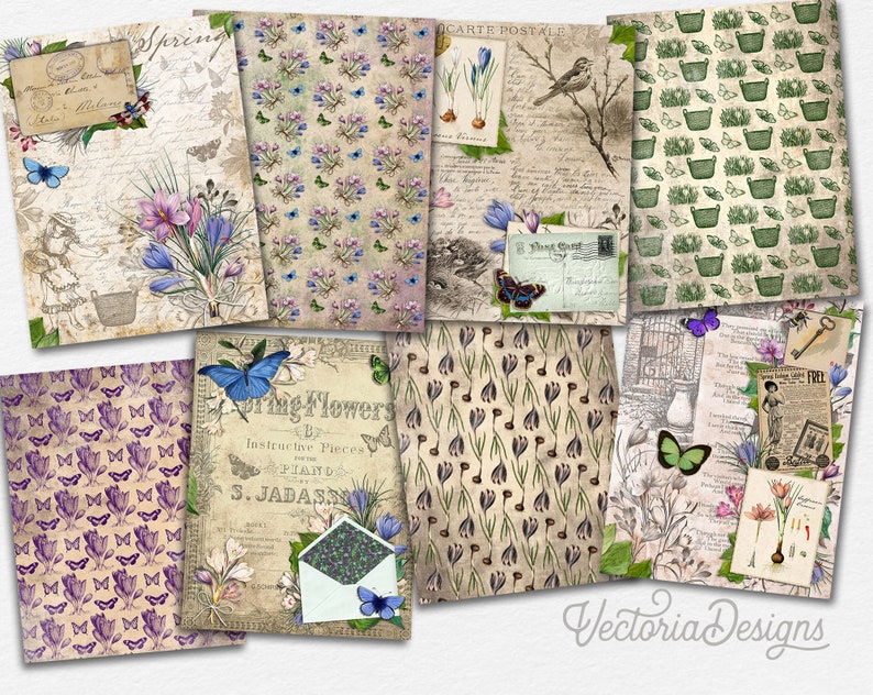 Spring Crocus Paper Pack, Spring Flowers Paper Pack, Purple Crocus Paper, Cottagecore Journal, Printable Paper Pack, Floral Clip Art 002143 image 6