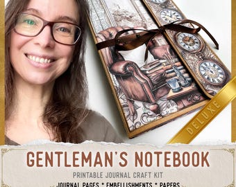 Gentleman's Notebook Junk Journal Kit DELUXE - Printable Pages, Papers and Embellishments for Crafting - 003475