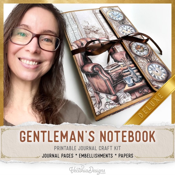 Gentleman's Notebook Junk Journal Kit DELUXE - Printable Pages, Papers and Embellishments for Crafting - 003475