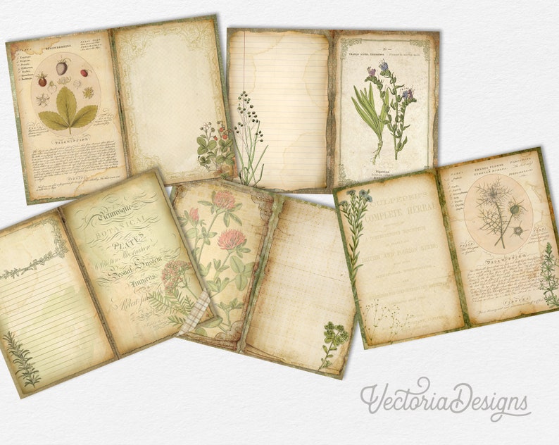 Aromatic Herbs Junk Journal Kit, Junk Journal Supplies, Junk Journal Printables, Junk Journal Ephemera, DIY Kit, Digital Journal Kit 002263 image 3