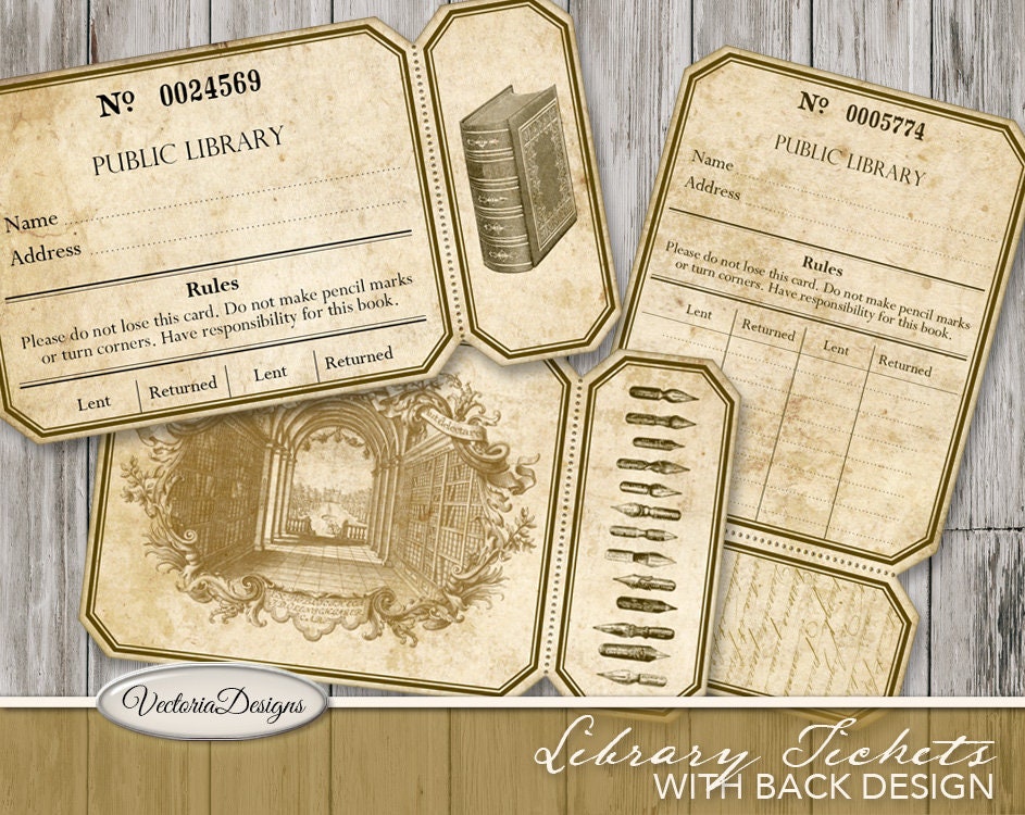 Library Tickets Printable Scrapbooking junk journal library | Etsy