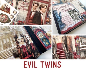 Evil Twins Junk Journal Kit, Halloween Junk Journal Crafting Printables Kit Halloween Junk Journal Embellishments Evil Craft Tutorial 003694