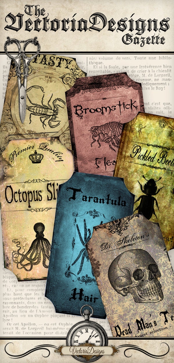 Halloween Bottle Jar Labels Tags instant download printable images digital collage sheet VD0093
