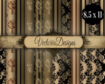 Steampunk Paper Pack 8.5 x 11 inch digital paper pack instant download digital paper printable digital collage sheet 000691