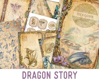 Dragon Junk journal Kit Dragon Embellishments Dragon Paper Printable Junk Journal Kit Dragon Craft Kit Junk Journal Kit Printable 002420