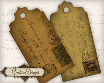 Postcard Tags sepia Labels instant download printable digital collage sheet 000259