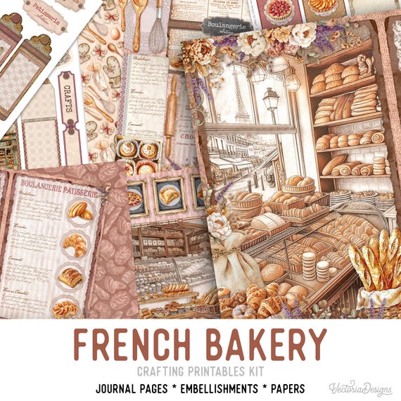 French Bakery Junk Journal Kit (Standard) - Printable Pages, Papers and Embellishments for Crafting - 003801