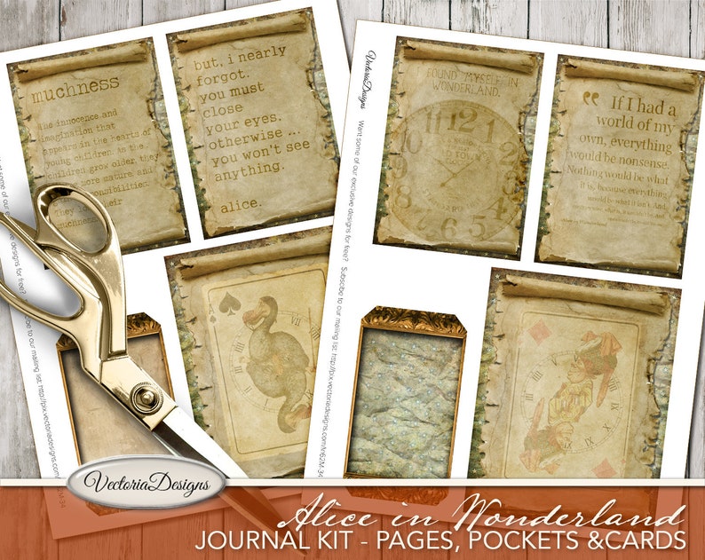 Alice In Wonderland Papers, Junk Journal Kit, Printable Journal Pages, Craft Paper, Digital Paper, Instant Download, Alice Decor 001952 image 8