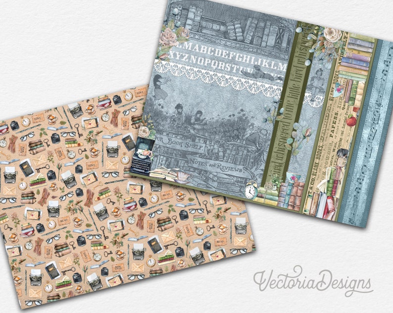 Book Lovers Horizontal Paper Pack, Printable Paper Pack, Landscape Paper Pack, Scrapbook Paper Pack, Decorative Paper, Digital Paper 002664 image 4