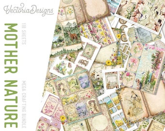 Mother Nature MEGA Crafting Bundle, Nature Printables, Printable Paper, Embellishments, Botanical Junk Journal, Craft Kits, Digital - 002521