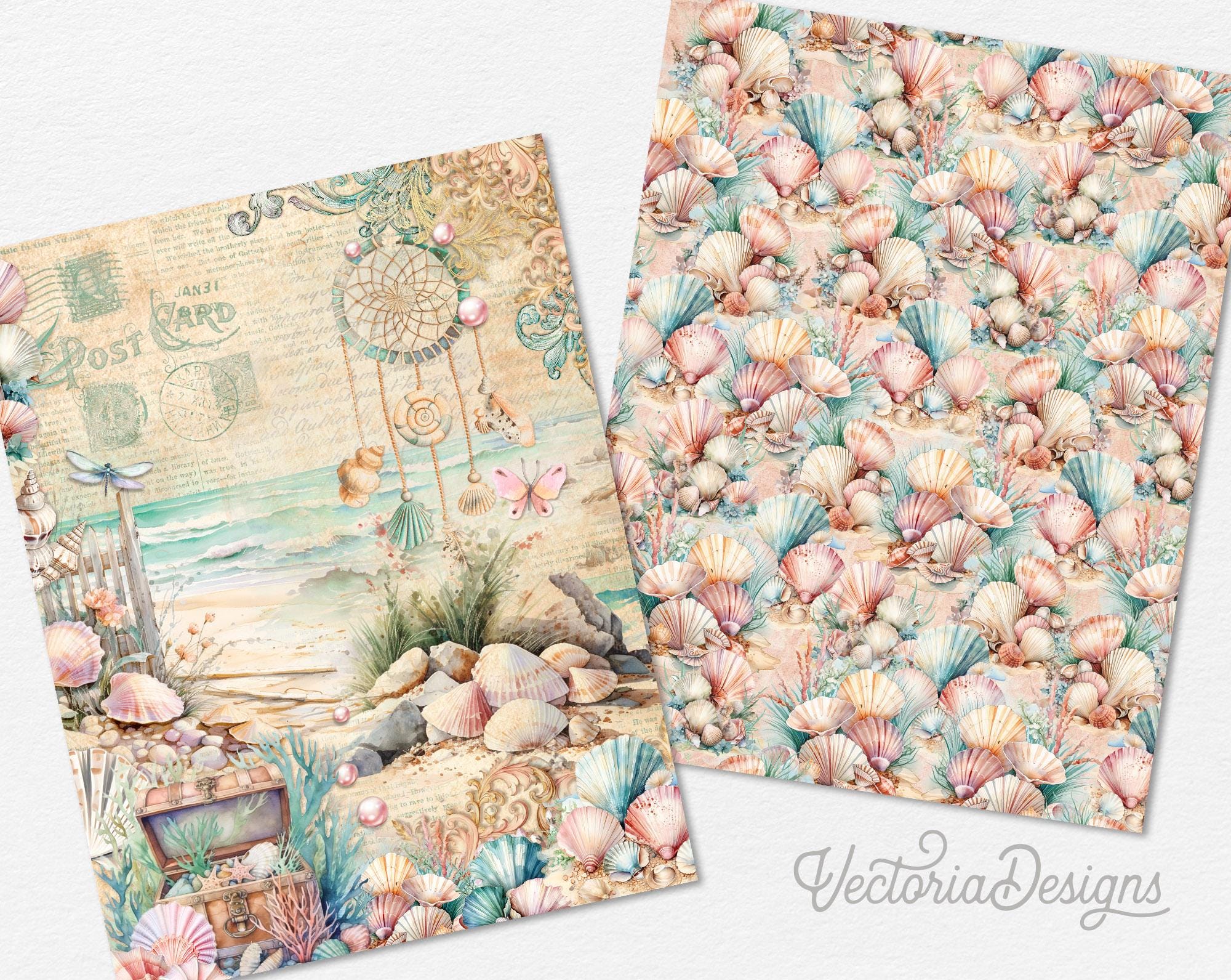Junk Shells Shells Junk Journal Kit Shells Printable Junk Journal Kit Shells ...