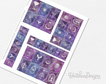 Mystical Postage Stamps, Printable Stamps, Zodiac Stamps, Astrology, Junk Journal Embellishments, Scrapbooking Ephemera, Printables - 002677