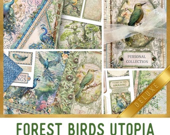 Forest Birds Junk Journal Kit DELUXE, Birds Paradise Crafting Printables Kit Birds Junk Journal Embellishments Craft Kit DIY Tutorial 003162