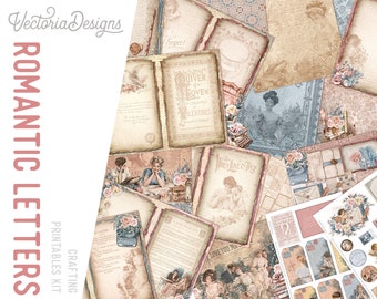 Romantic Letters Scrapbooking, Paper Crafting Digital, Vintage Paper Ephemera, Romantic Embellishments, DIY Love Letters Crafting Kit 002332