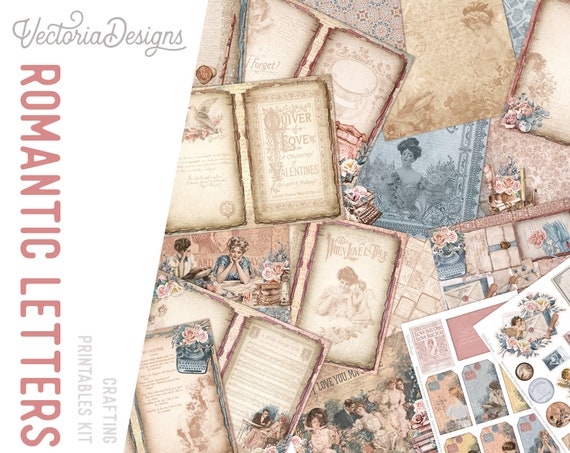 Romantic Letters Junk Journal Kit (Standard) - Printable Pages, Papers and Embellishments for Crafting - 002332