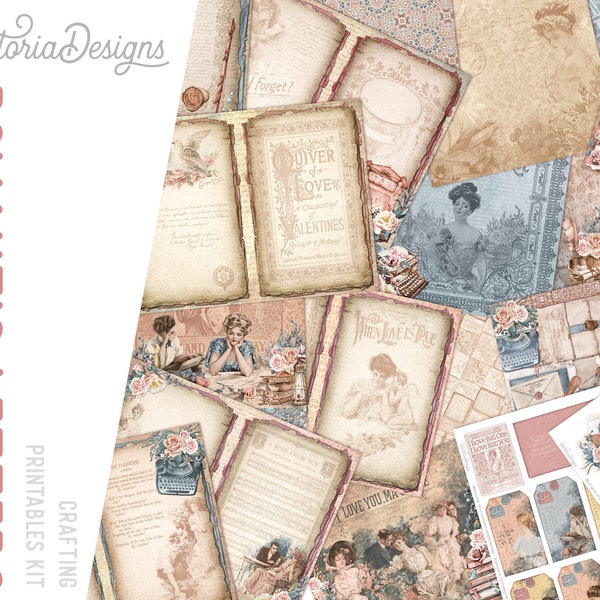 Romantische Briefe Scrapbooking, Papier Basteln Digital, Vintage Papier Ephemera, Romantische Verzierungen, DIY Liebesbriefe Bastelset 002332