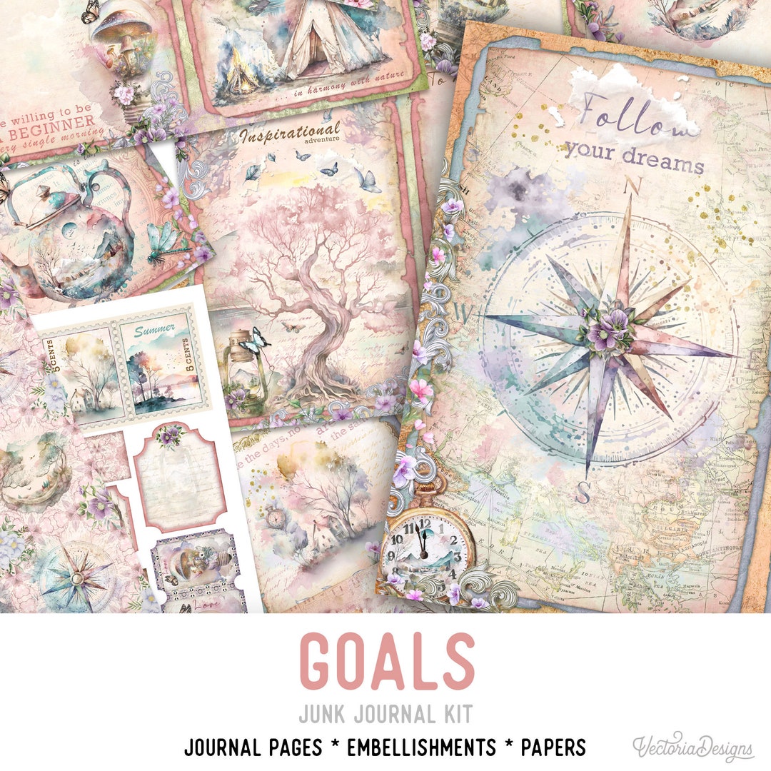 Goals Junk Journal Kit Self Improvement Printable Junk Journal Kit Goals Embellishments Junk ...