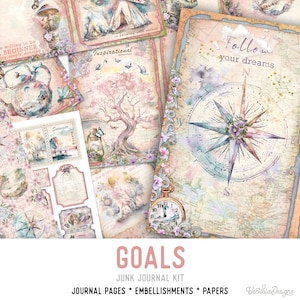 Goals Junk Journal Kit Self Improvement Printable Junk Journal Kit Goals Embellishments Junk Journal Papers DIY Craft kit - 002910