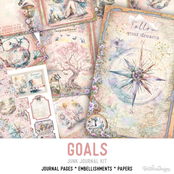 Goals Junk Journal Kit - Printable Pages for Crafting - 002910