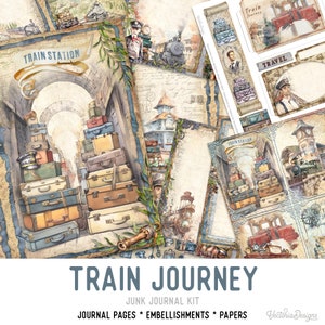 Train Junk Journal Kit Train Journey Printable Junk Journal Kit Train Embellishments Trains Junk Journal Papers Trains Craft kit - 002996