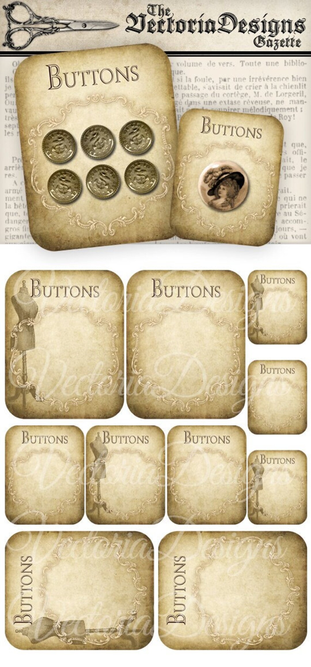 Printable Vintage Button Cards Sewing Hobby Crafting Printables Digital Printable Vintage Button Cards Sewing Hobby Crafting Printables Digital