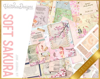 Soft Sakura DELUXE Junk Journal Kit, Cheery Blossoms Junk Journal, Printable Junk Journal Kit Supplies, Scrapbook Sakura Journal 002255