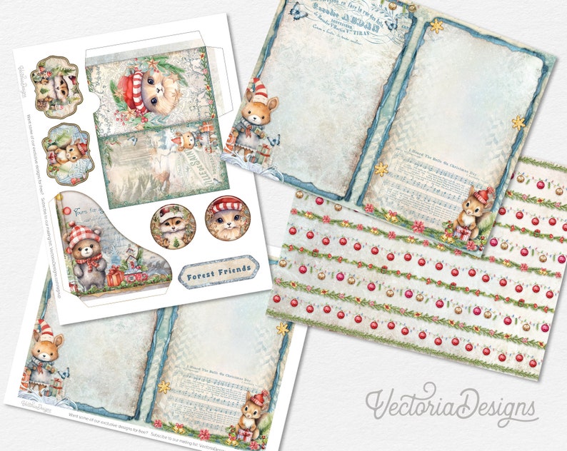 Christmas Forest Cuties Junk Journal Kit ADD-ON, Printable Junk Journal Pages Printable Junk Journal Kit Craft kits Junk Journal 003277 image 4