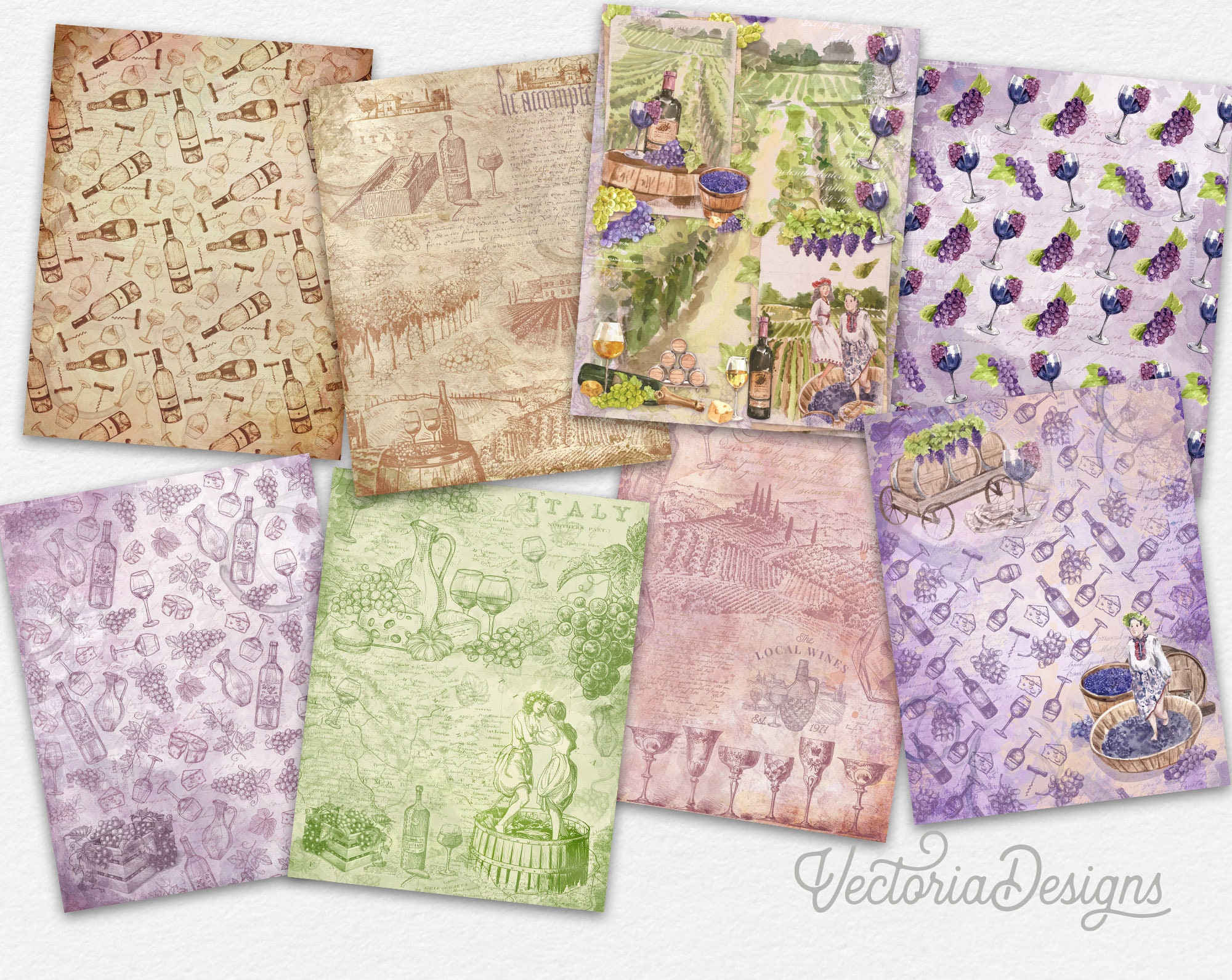 A Wine Tasting Paper Pack, Decorative Paper Pack, Digital Paper Pack