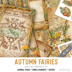 Autumn Fairies Junk Journal Kit MINI, Fairy Crafting Printables Kit Fairy Junk Journal Embellishments Fairy Paper Craft Kits DIY 003132