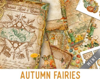 Autumn Fairies Junk Journal Kit MINI, Fairy Crafting Printables Kit Fairy Junk Journal Embellishments Fairy Paper Craft Kits DIY 003132