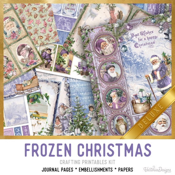 Frozen Christmas Journal Kit DELUXE, Purple Christmas Junk Journal Christmas Craft Kit Christmas Embellishments Christmas Paper 002808