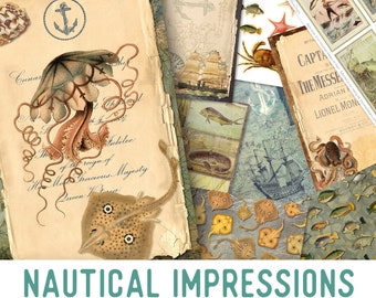 Nautical Impressions Crafting Printables Kit, Printable Journal Kit, Journal Ephemera, Scrapbook Journal, 002310