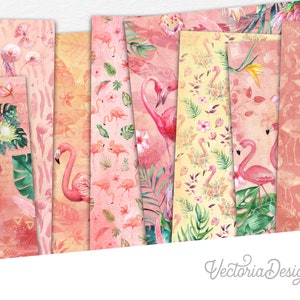 Flamingo Paper Pack, Printable Paper Pack, Exotic Paper Pack, Flamingo Printable, Scrapbooking, Junk Journal, Pink, Digital Paper - 002206