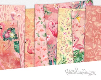 Flamingo Paper Pack, Printable Paper Pack, Exotic Paper Pack, Flamingo Printable, Scrapbooking, Junk Journal, Pink, Digital Paper - 002206