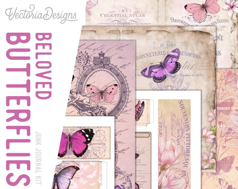 Beloved Butterflies Junk Journal Kit, Junk Journal Supplies, Junk Journal Printables, Butterfly Decor, Junk Journal Ephemera, DIY Kit 002218 image 8