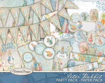 Peter Rabbit Party Pack Paper Pack, Baby Shower Beatrix Potter, Peter Rabbit Decoration, Printable Paper, Cake Topper, Digital Peter 001916