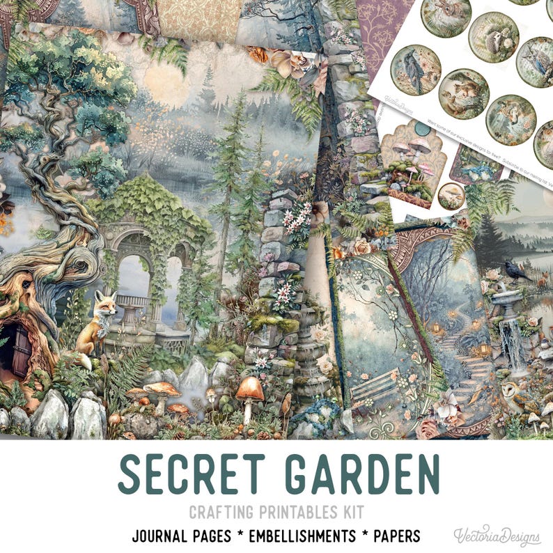 Secret Garden Junk Journal Kit – Printable Craft Pages, Embellishments ...