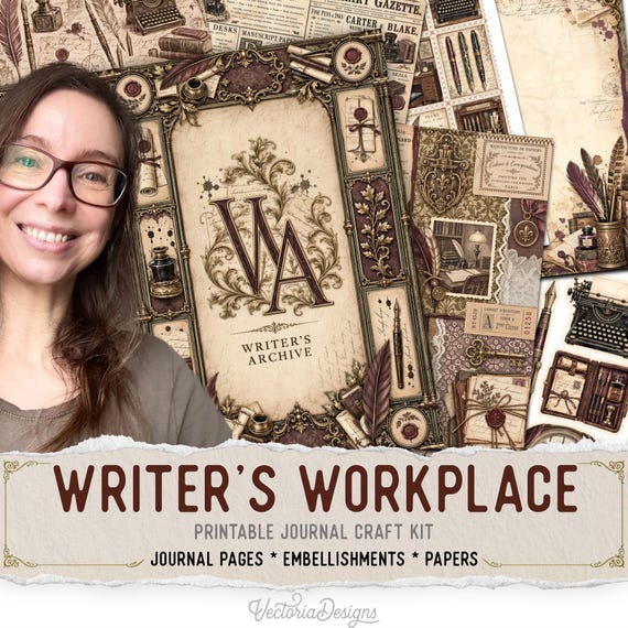 Writer's Workplace Junk Journal Kit (Standard) - Printable Pages, Papers and Embellishments for Crafting - 005000