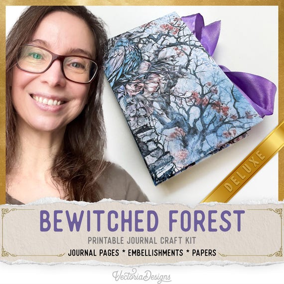 Bewitched Forest Junk Journal Kit DELUXE - Printable Pages, Papers and Embellishments for Crafting - 003489