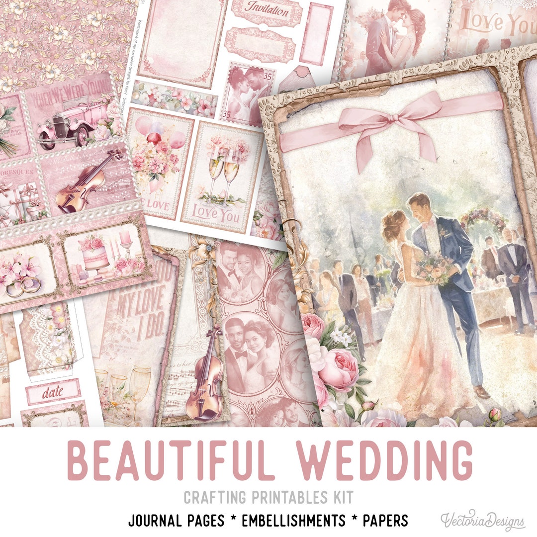 Wedding Junk Journal Kit, Wedding Crafting Printables Kit Wedding