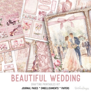 Wedding Junk Journal Kit Large, Wedding Crafting Printables Wedding Embellishments Wedding Junk Journal Craft Kits Wedding Journal 003088