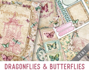 Dragonflies & Butterflies Junk Journal Kit MINI, Butterfly Crafting Printables Kit Butterfly Embellishments Paper Craft Kits DIY 003002
