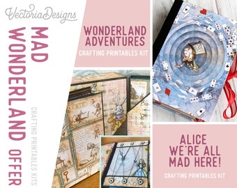 Mad Wonderland Offer, Wonderland Printables, Printable Papers, Junk Journal kit, Journal Pages, Wonderland Ephemera, Craft Kit - 003032