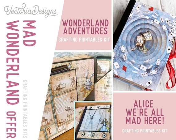 Mad Wonderland Offer, Wonderland Printables, Printable Papers, Junk Journal kit, Journal Pages, Wonderland Ephemera, Craft Kit - 003032