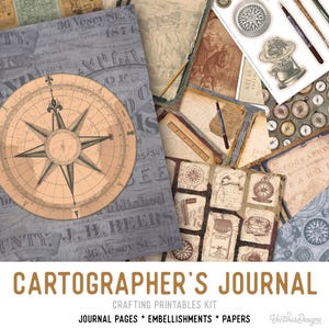 Cartographer's Journal Crafting Printables Kit, Vintage Map, Printable Journal Kit, Digital Ephemera Maps, Printable Map, Steampunk - 002300